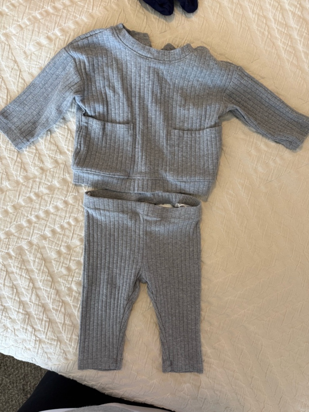 H&M Light Gray/Dusty Blue Ribbed Baby Two-Piece Set 0-3 Months